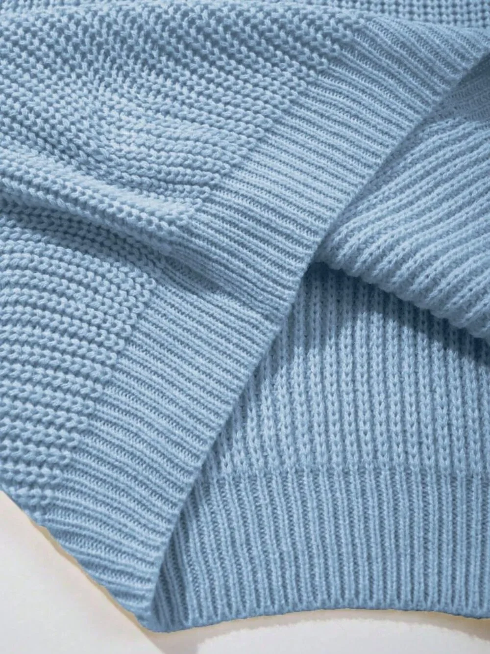 Baby Blue Casual Women Ribbed Long Sleeve Sweater